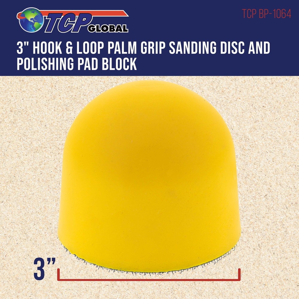 3" Palm Grip Foam Hand Sanding Block, Polish Pad Holder, Hook & Loop, Sand Buff
