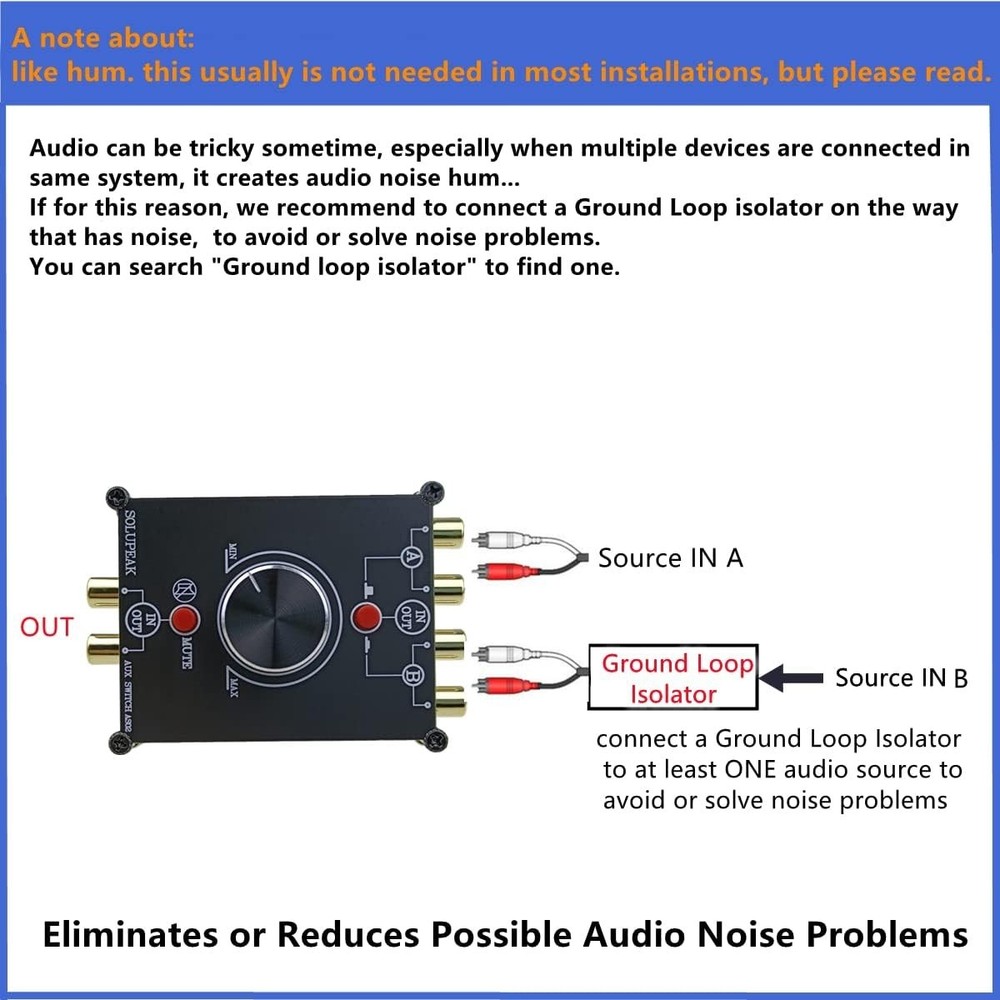 High-Quality 2-Way RCA Switcher with Easy Plug and Play Setup & Volume Control