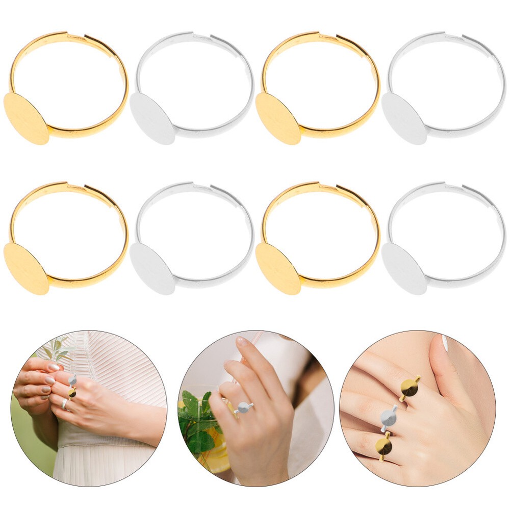 80pcs Adjustable Ring Blanks DIY Ring Base Flat Round Pad Ring Flat Ring Base
