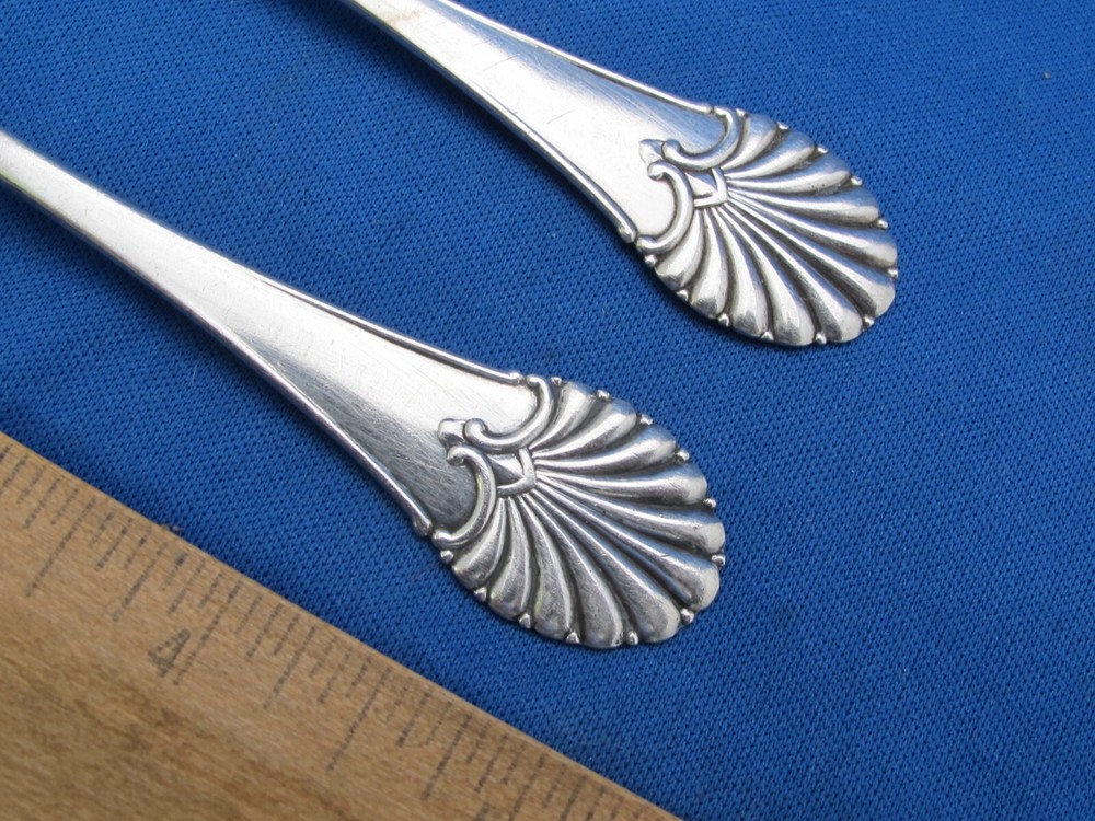 Pair HORSENS Denmark SHELL Pattern TEASPOONS-1930s-5 3/8 Inches