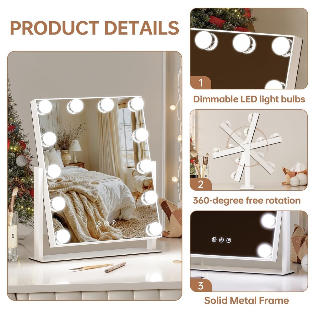 Vanity Mirror with Lights, 12 Bulbs Makeup Mirror with Smart Touch Control, 3...