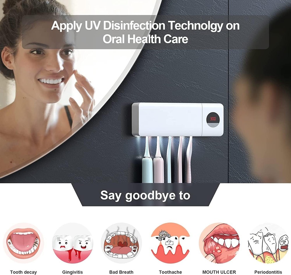 HouseGem Toothbrush Holder, Timer Function, 2000mAh Rechargeable White
