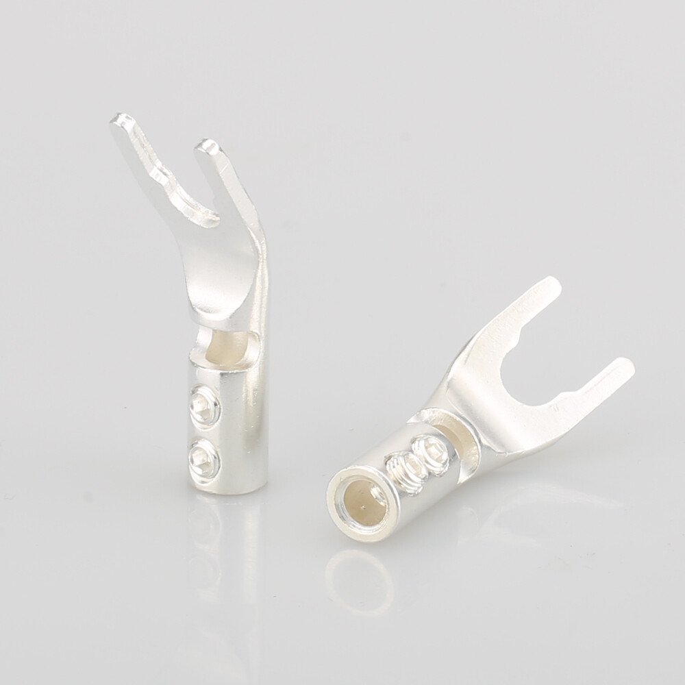 8pcs Pure copper Silver Plated Spade Plug Speaker Cable Wire Connector