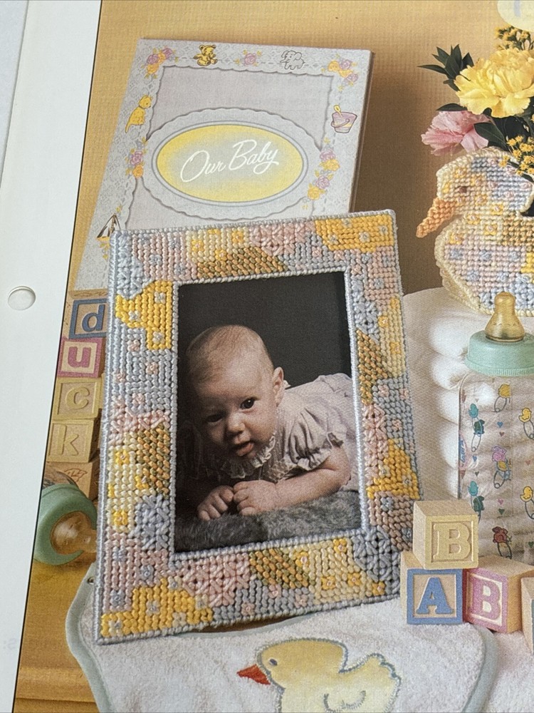 Patchwork Nursery Set Tissue Box Photo Frame Annies Attic Plastic Canvas Pattern