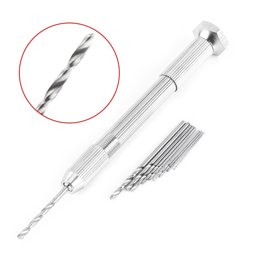 Silver Color Hand Twist Drill With 10 HHS Drill Bits Drilling Tool For PCB New