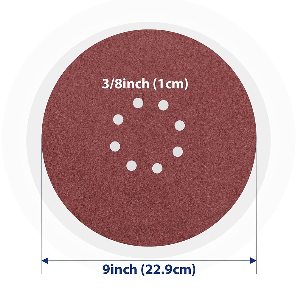 WORKPRO 20PCS 9" 8 Hole Hook-and-Loop Sandpaper Abrasive Sanding Discs 240 Grits