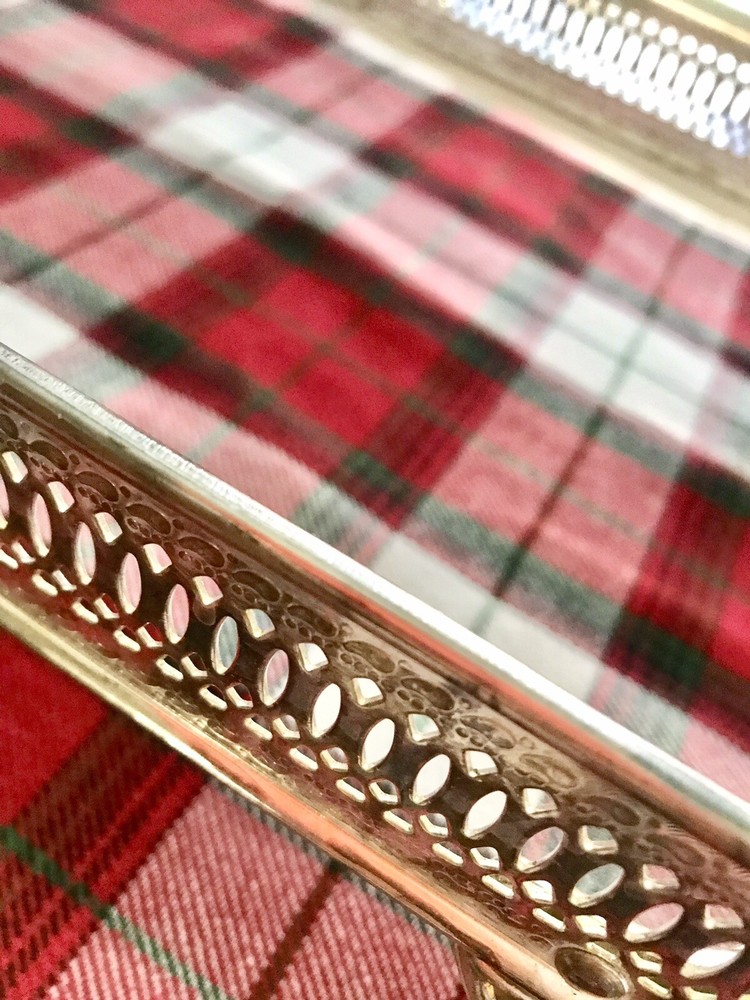 Vintage Geometric W/ Ornate Silver Tone Handles and feet Rectangular server