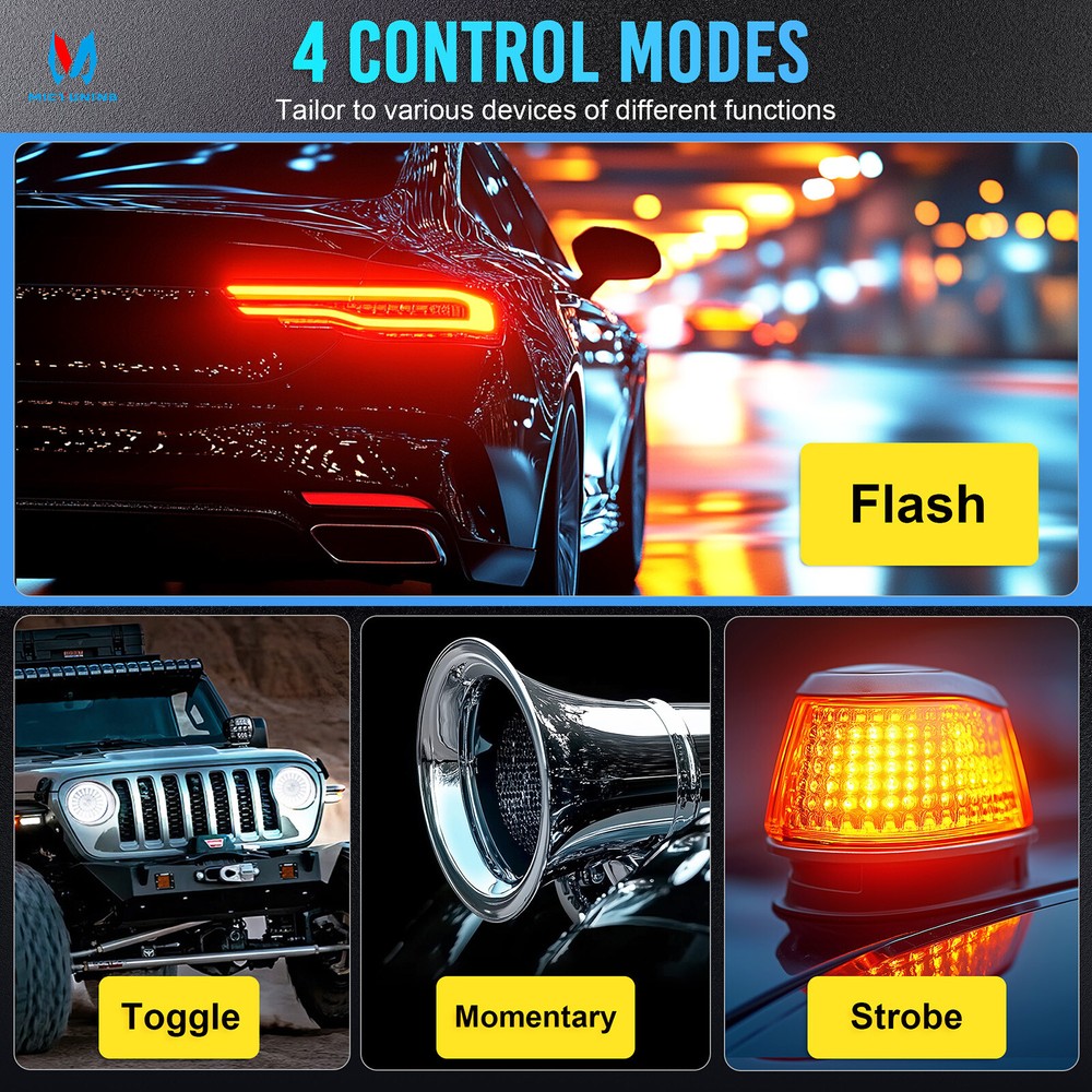 MICTUNING 4 Gang Switch Panel,Wireless Remote Control Offroad Light Switch Panel