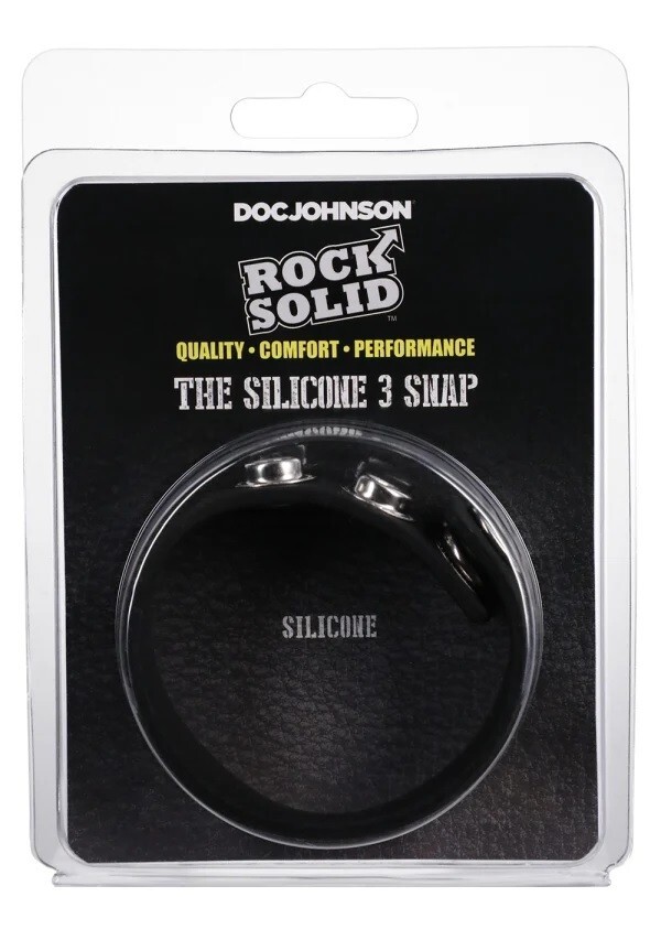 Doc Johnson Adjustable Rock Solid Silicone 3 Snap Black, New