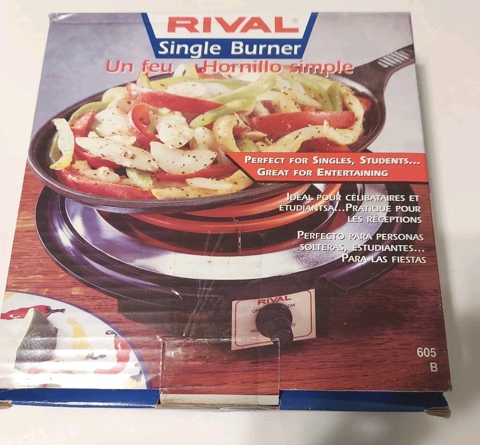 New RIVAL Single Burner Model 605B  Black & Stainless Quick Heating 750W Element