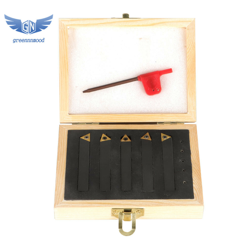 5Pcs 3/8" Lathe Indexable Carbide Insert + Turning Tooling Bit Holder Set