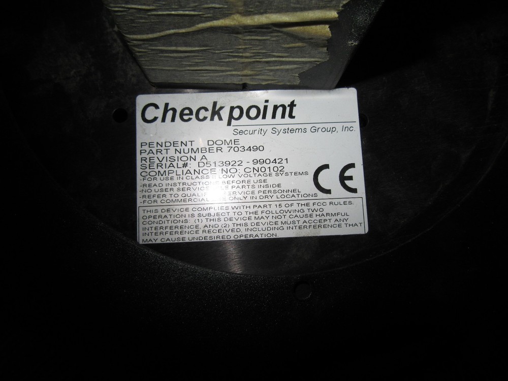 CHECKPOINT SECURITY SYSTEMS PENDENT DOME SECURITY CAMERA PART # 703490, GUC