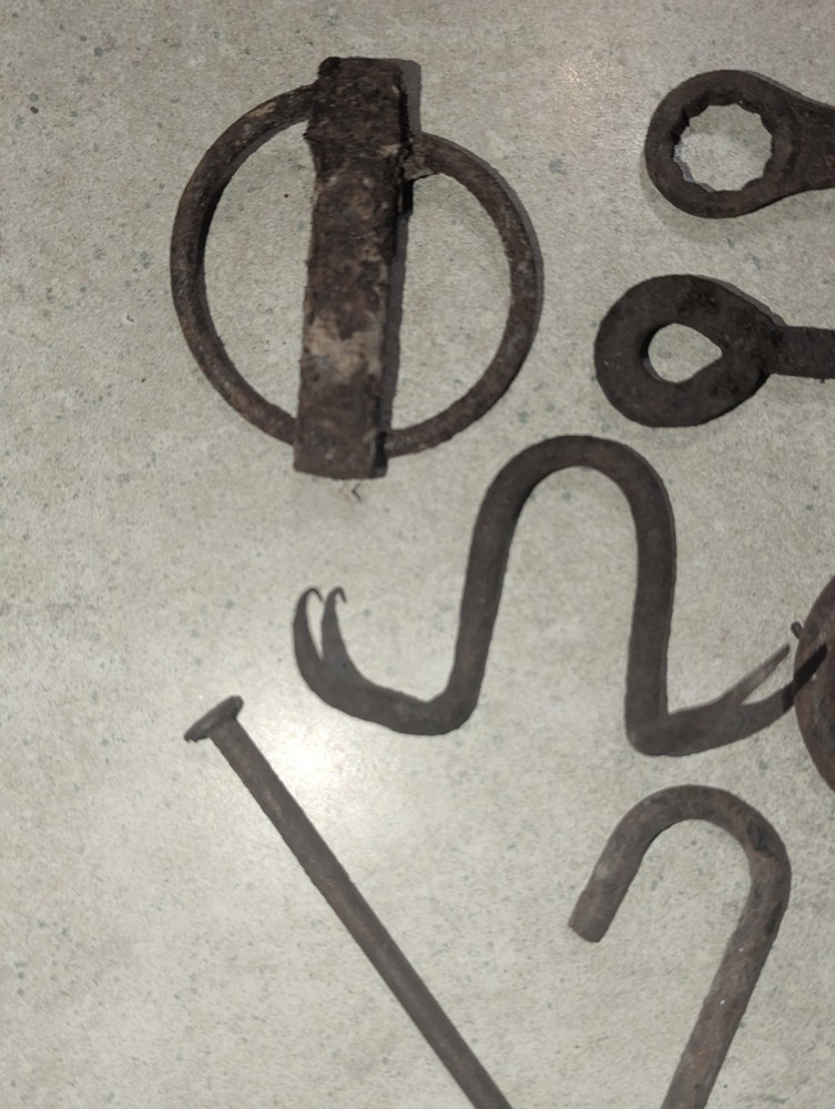 Lot Of 11 Rusty Old Hardware Pcs,Wrench,Hook,Loop,Ring, Handle,Latch,Primitive