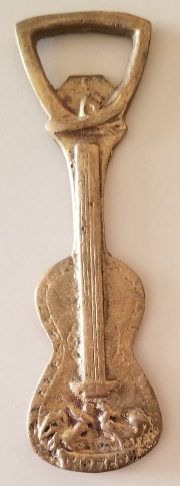 Vtg Solid Brass Violin/Guitar Shape Bottle opener. [B5]