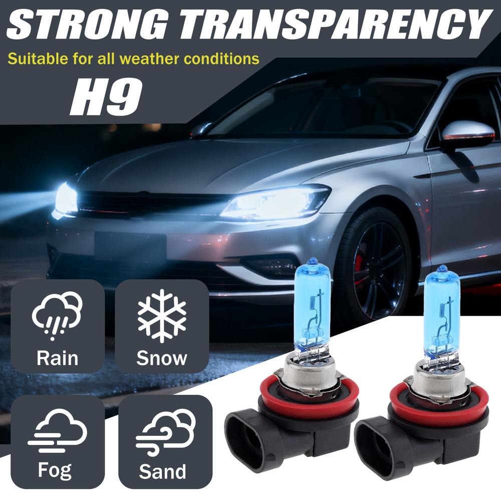 H9 halogen Headlight Bright Bulbs Conversion Kit 55W 6500K White Low Beam 2PCS