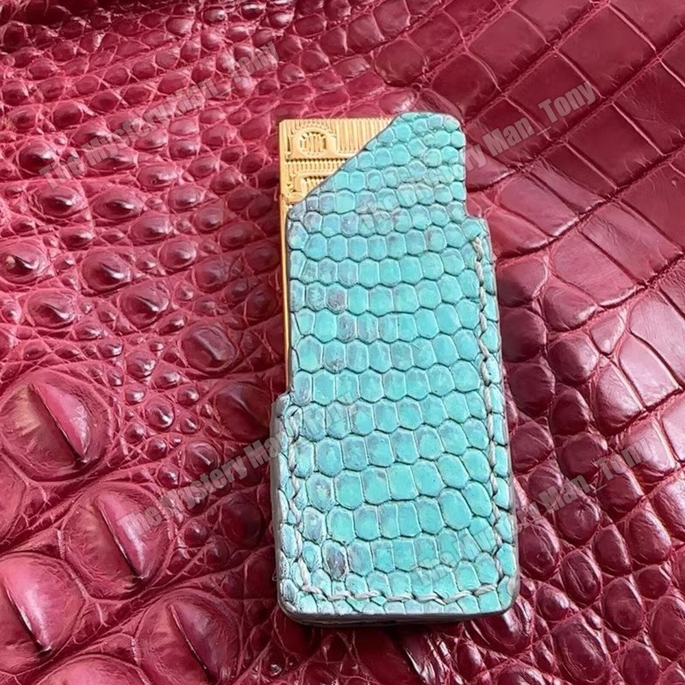 Baby Blue Lizard Leather Lighters Protective Case for for Dunhill Lighter