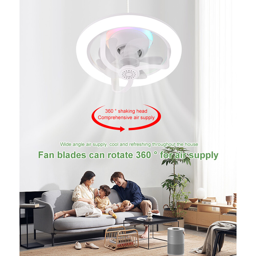 Smart Remote Control E27 LED 360° Swivel Head Modern Ceiling Fan Lights