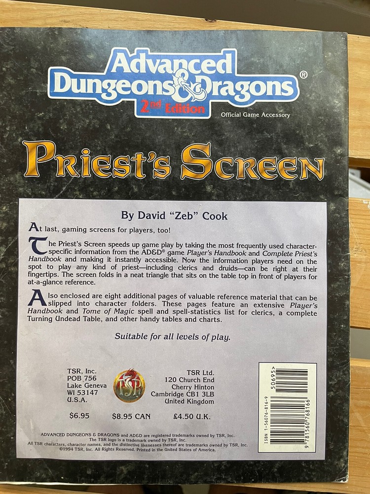 Priest's Screen - Advanced Dungeons & Dragons - AD&D 2nd Edition TSR 9462