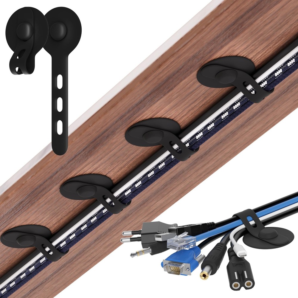 Nearockle Cable Management Under Desk, Adjustable 10 Pack, Black