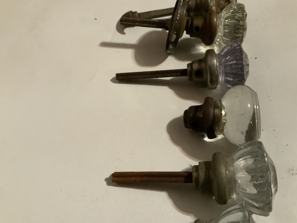 6 Different Clear Crystal Glass Door Knobs Old