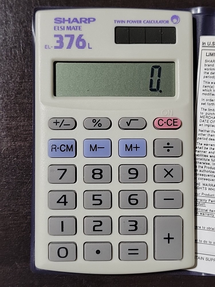 Sharp Elsi Mate EL-376L 8 - Digit Electronic Twin Power Calculator