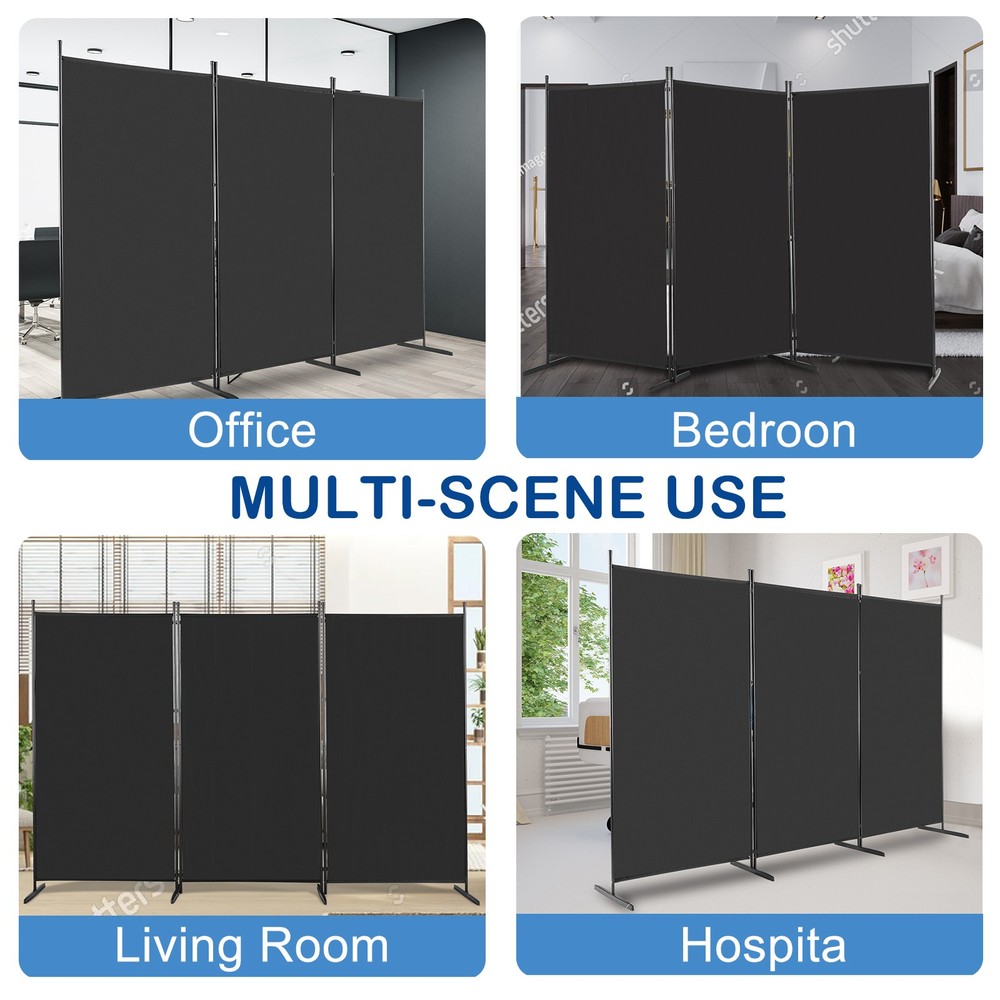 Fabric Plastic Base Carbon Steel Frame Foldable Screen, Black