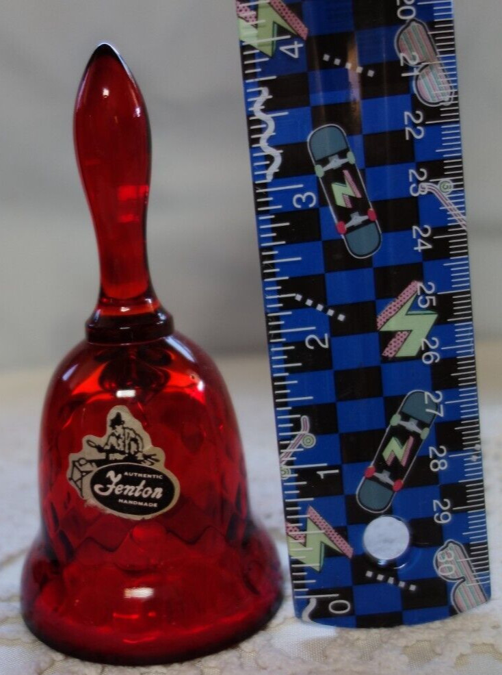 FENTON~MINT~4"MINIATURE/PETITE BELL"RUBY RED"DIAMOND OPTIC~VINTAGE~GLASS~80s