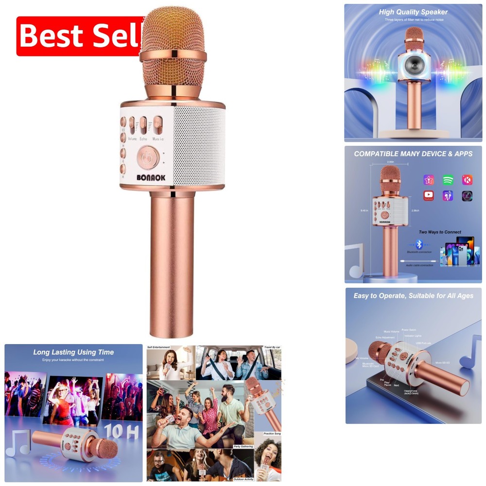 Compact Handheld Karaoke Microphone – Bluetooth Speaker & Recorder - Rose Gold