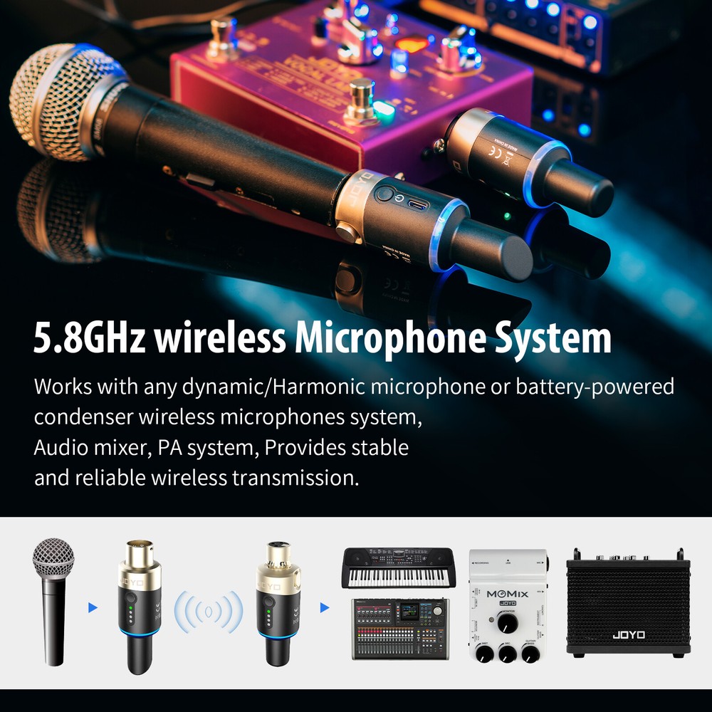 JOYO 5.8GHz Microphone Wireless System Transmitter & Receiver 4 Channels Dynamic