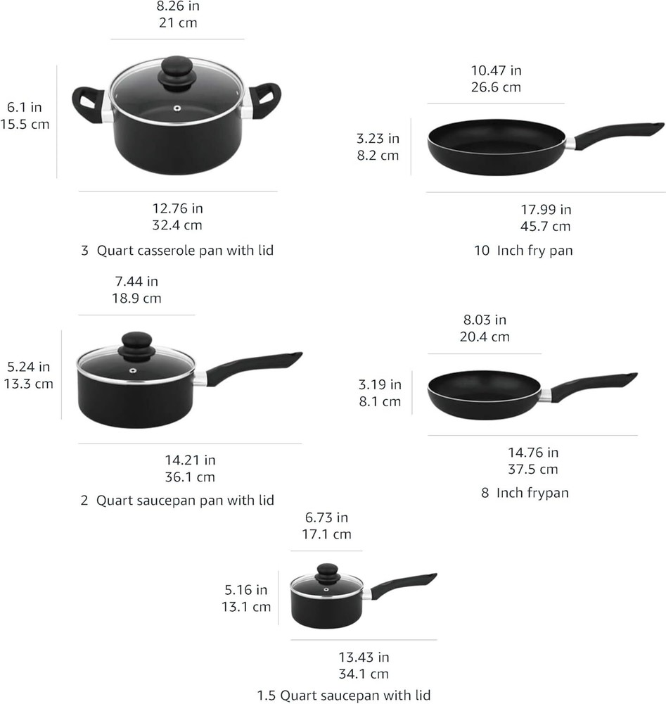 Nonstick Cookware 8-Piece Set, Includes Cookware, Black