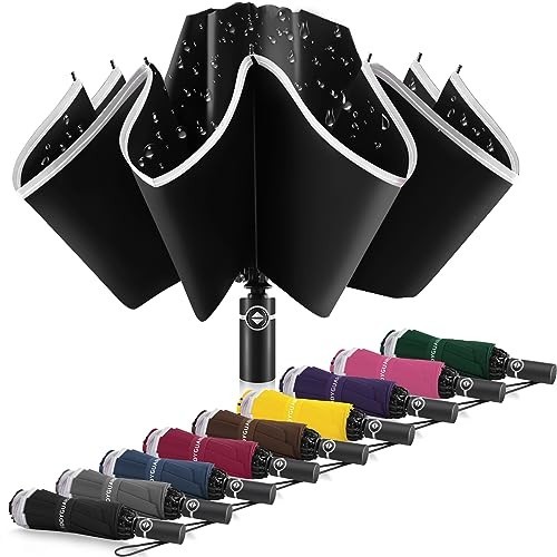 Large Windproof Inverted Umbrella - Compact Reverse Design, Teflon-Coated, Trave