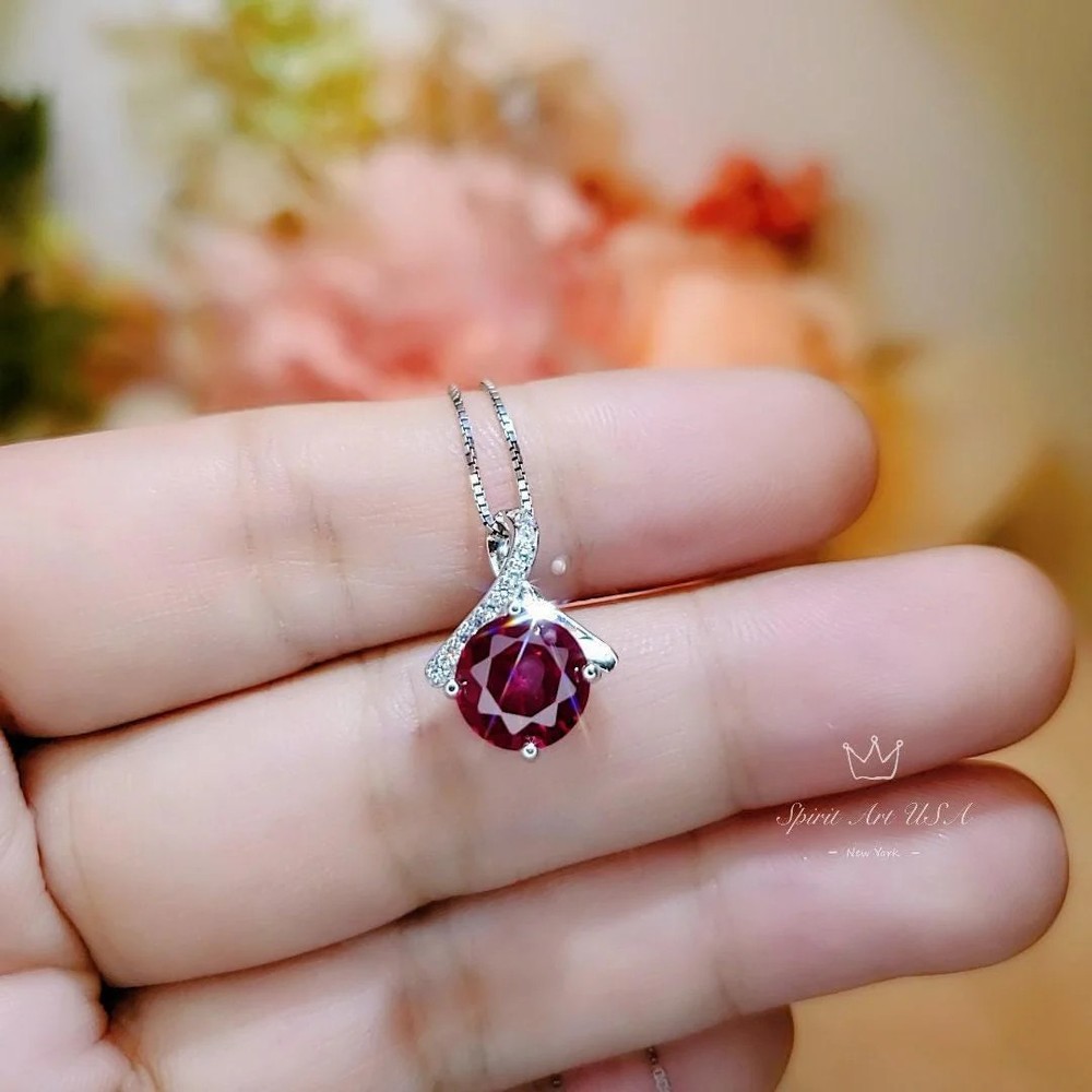 Tiny Red Ruby Necklace • Gemstone Bow Necklace • 2CT Bowknot Ruby Pendant