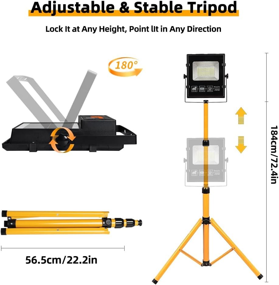 Solar Powered Work Light with 120H Runtime & Remote Control, Led Work Light with