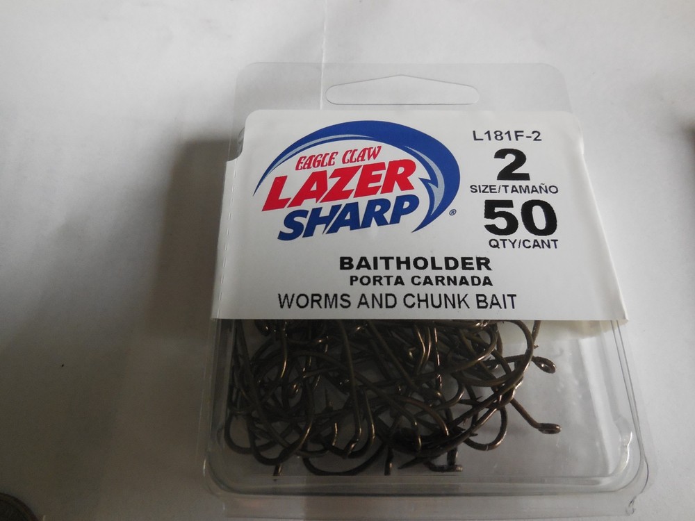 U PICK Eagle Claw Lazer Sharp Baitholder Hooks Size 8, 6, 2 50 Pack or 10 pack
