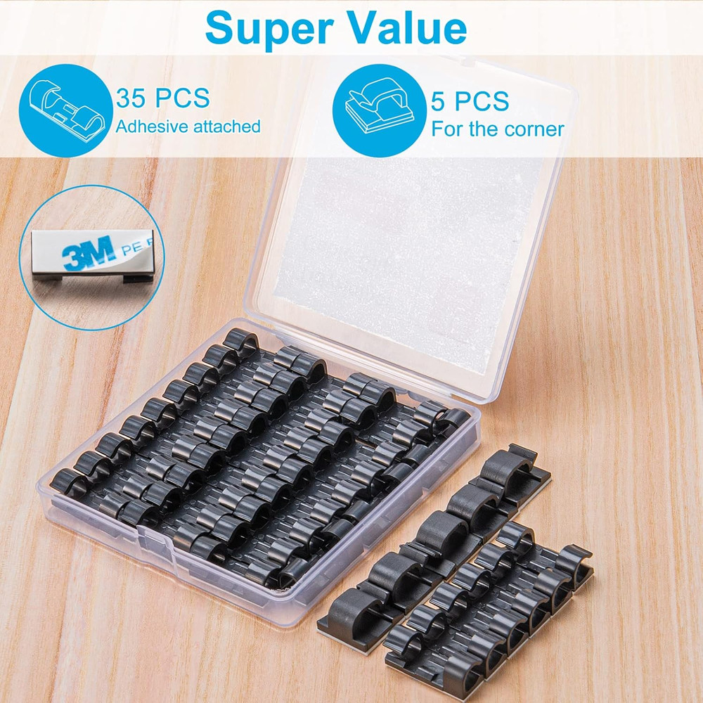 40 Pcs Self-Adhesive Cable Wire Clips for Wall Under Desk Ethernet Dash Cam
