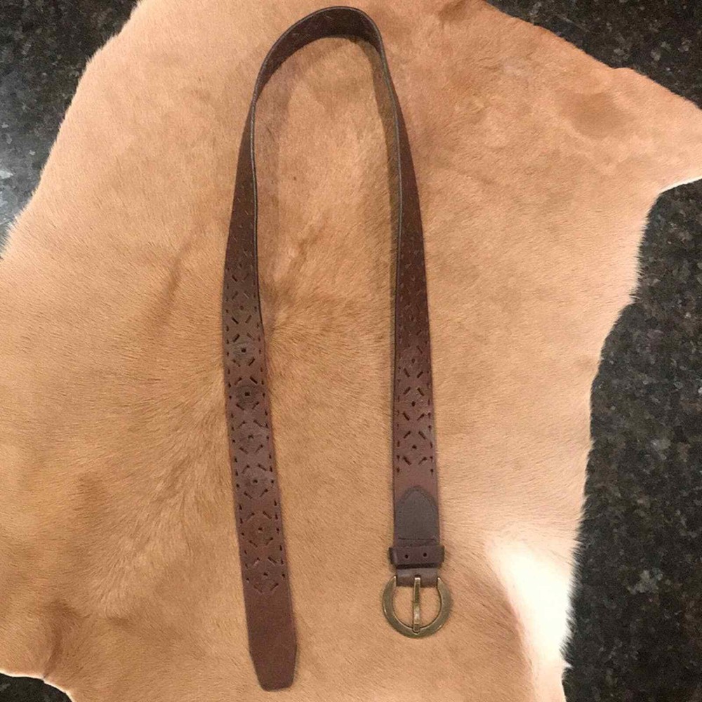 Genuine Leather Belt Laser Cut Pattern Brown L