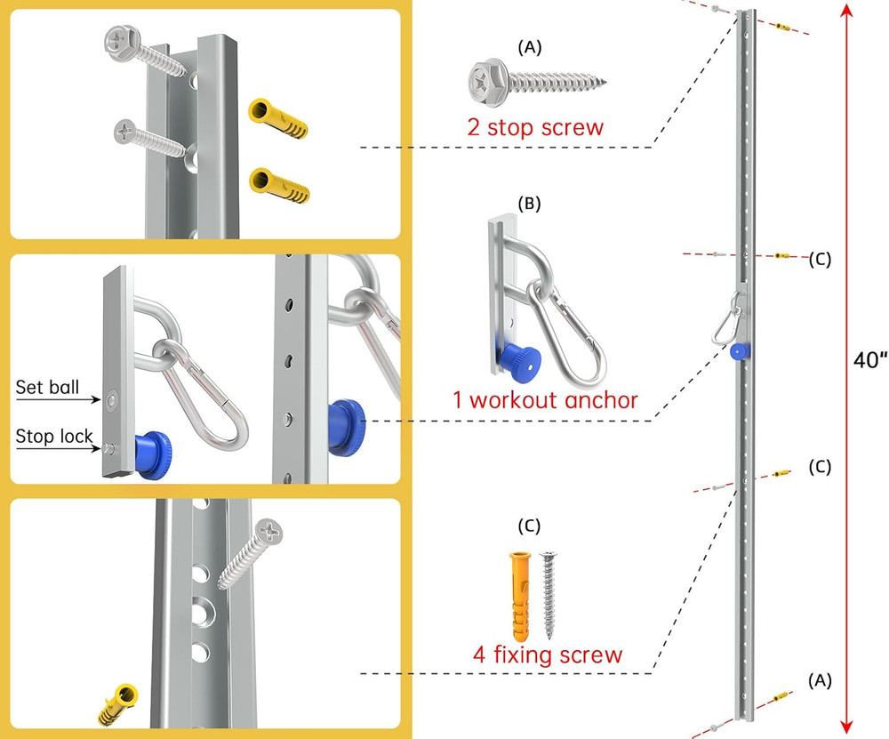Wall-Mounted Anchor Fitness System - Adjustable, Multi-Functional, Space Saving