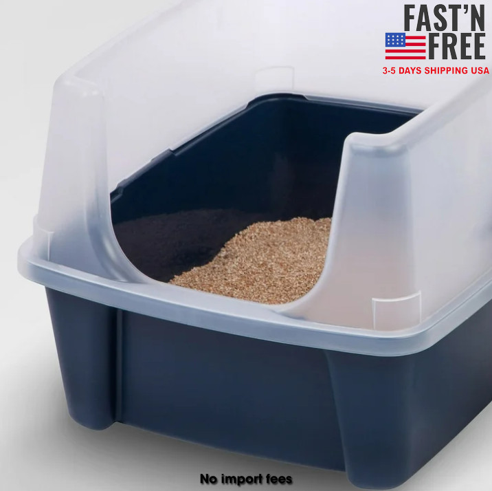 IRIS Open Top Cat Litter Box with Shield, Navy