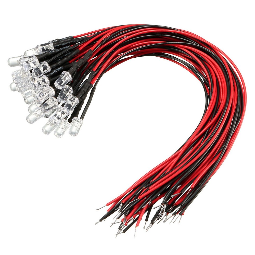 30 Pcs 5mm Pre-Wired Diffused LED Diodes Light,  for DIY (White, 20mA, DC9-12V)