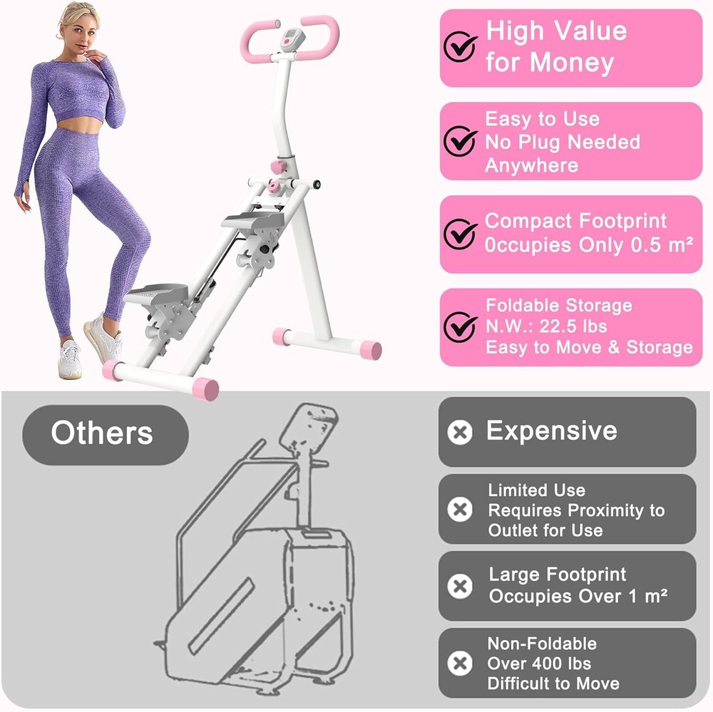 Pink Stair Stepper for Home Gym Exercise, Vertical Climber Exercise Machine