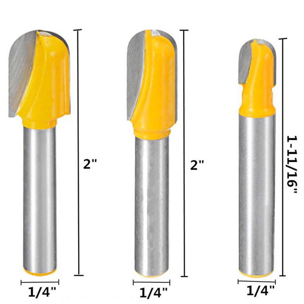 Long Reach 3 Bit Core Box Router Bit Set - 1/4" Shank