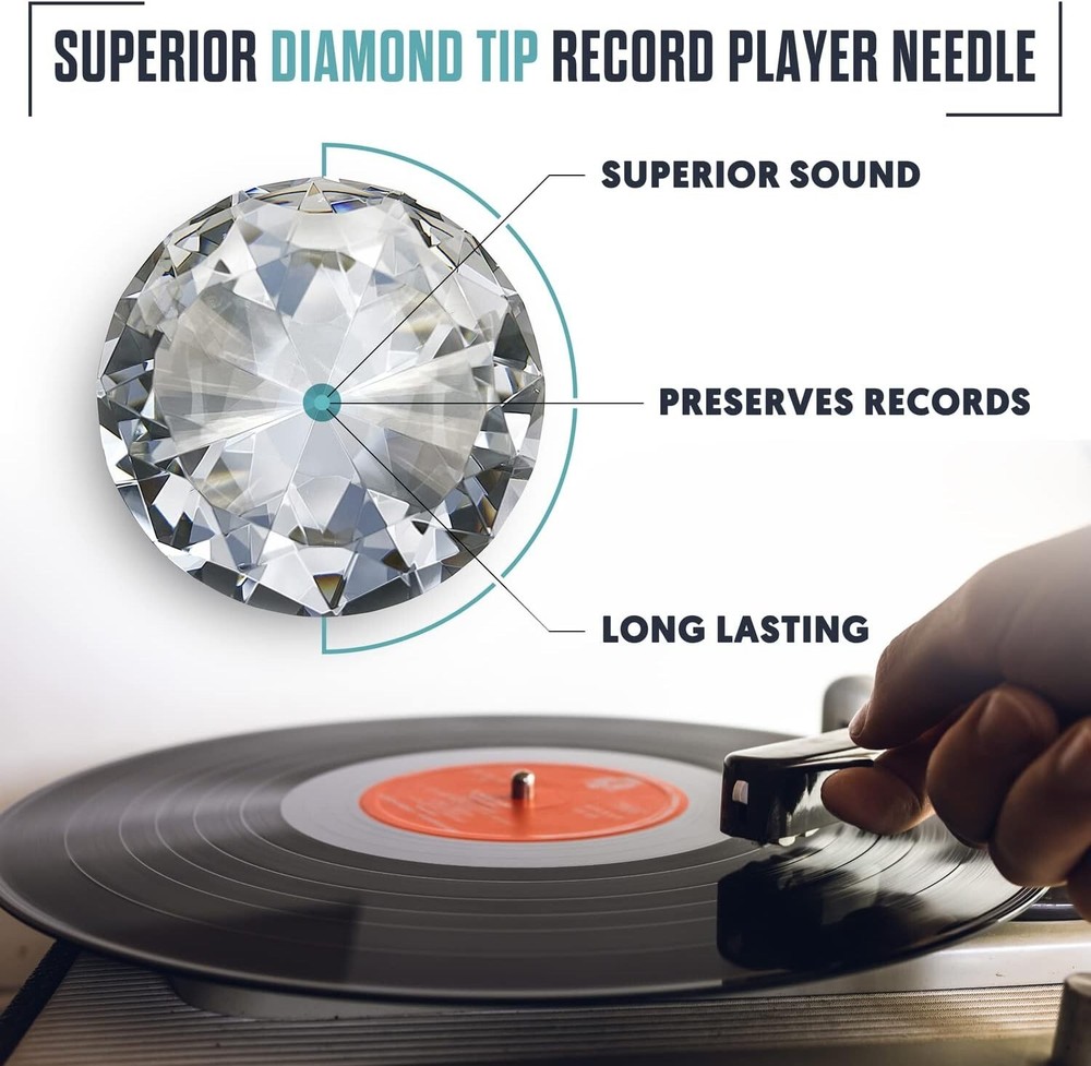 3 Pack eXuby Record Player Needle Replacement Diamond Tip for Turntables