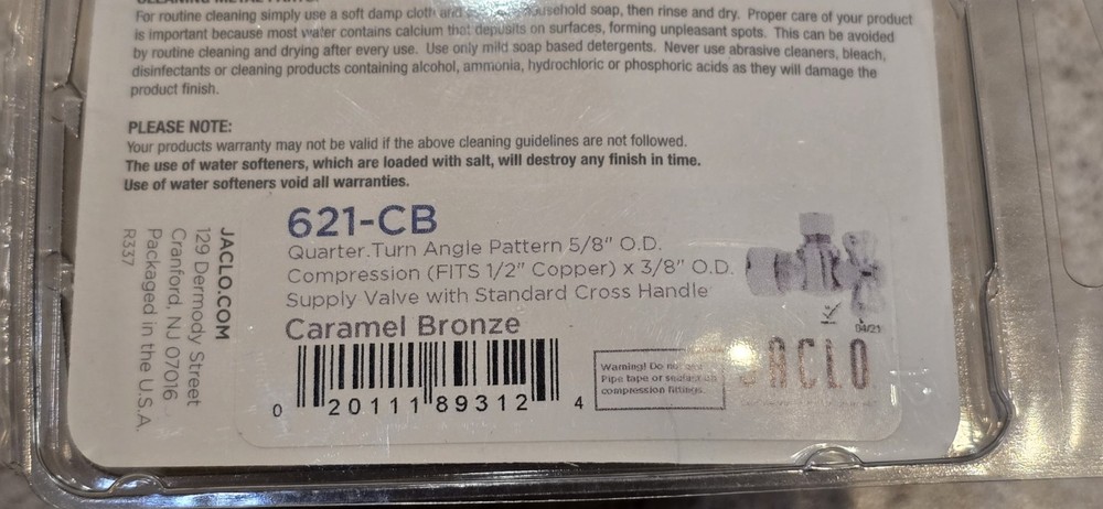 Jaclo 621-CB Angular Valve 621 Caramel Bronze NEW