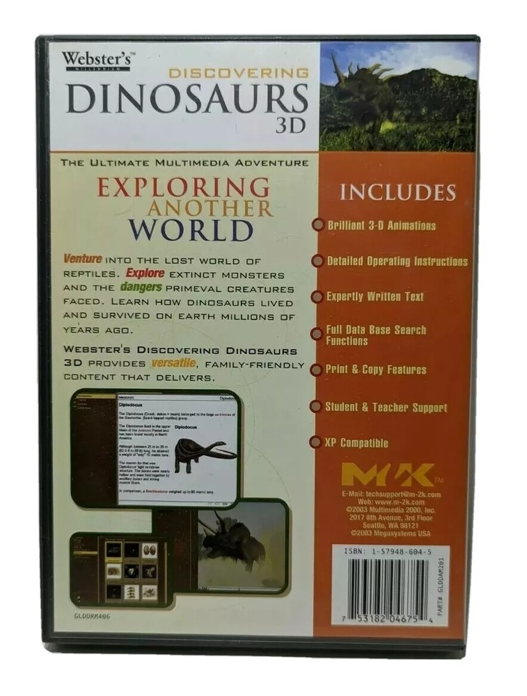 2003 Webster's Millennium Discovering Dinosaurs 3D PC Multimedia Windows CD-ROM