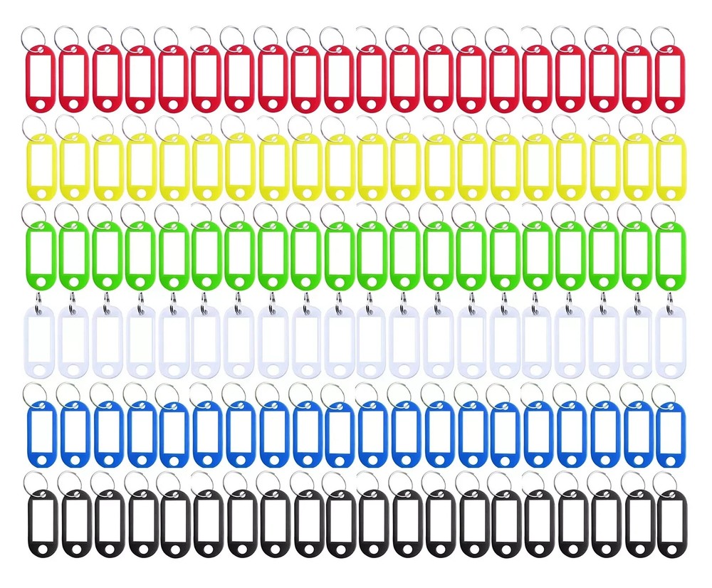 120 Pack Plastic Key Tags with Label Window ID Tag Split Ring Keychain 6 Colors