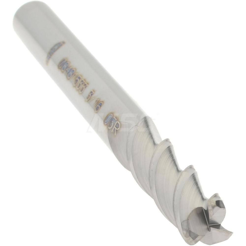 Accupro 3/16" Diam 3 Flute Single End Solid Carbide 0.03" Corner Radius End M...
