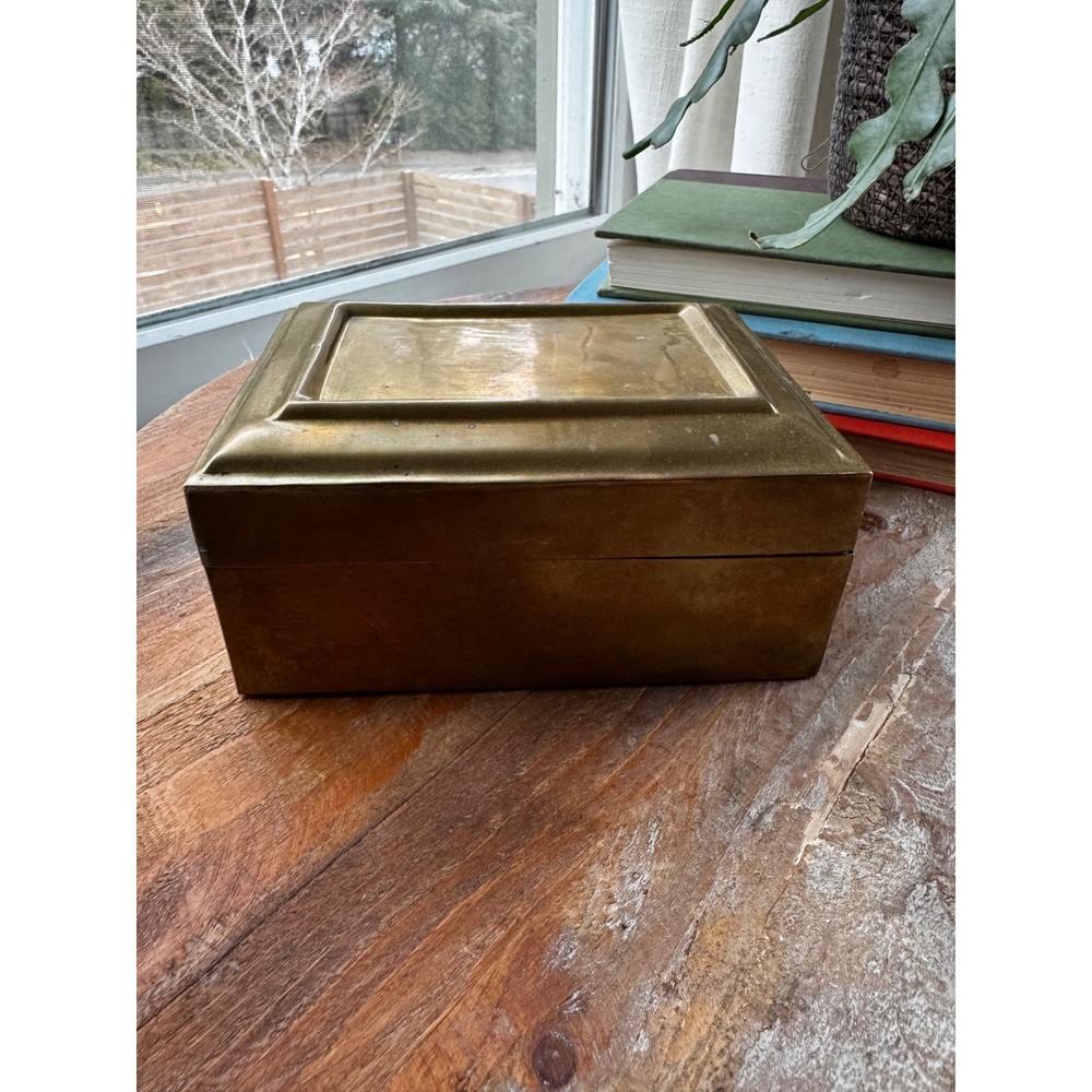 Vintage Solid Brass Hinged Decorative Box Rectangular Keepsake Trinket Chest