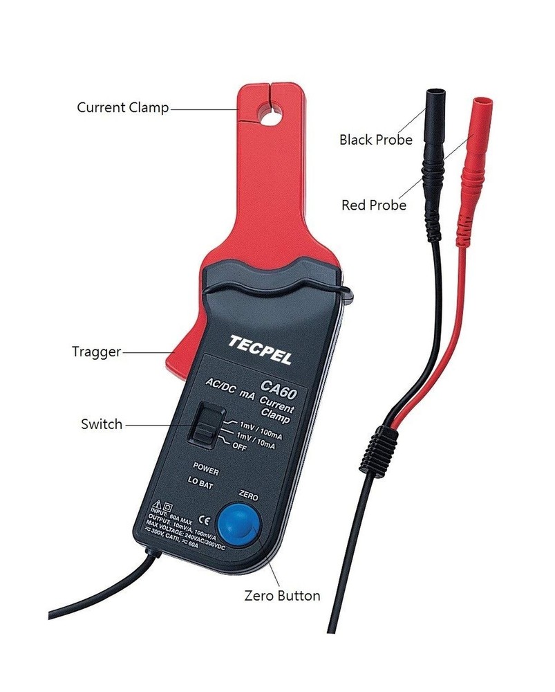 TECPEL CA-60 AC/DC Current clamp Transmitter Probe 60A CA-60