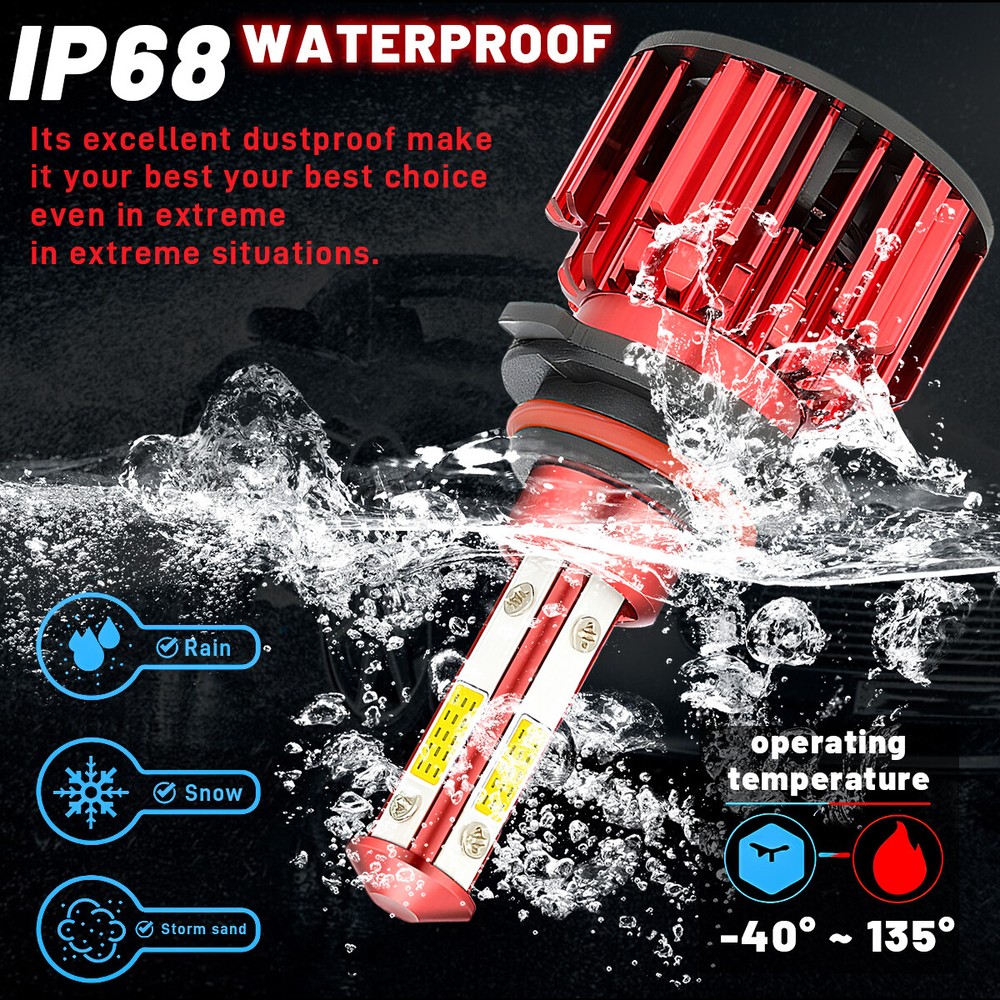 9012 HIR2 LED Headlight Bulbs Kit High Low Beam Super Bright 10000K Combo White