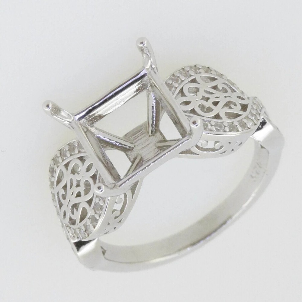 925 Sterling Silver 9mm Square Ring Setting Semi Mount Zircon Jewelry